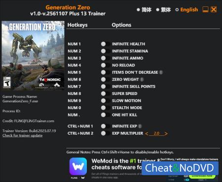 Generation Zero  Trainer +13 v.2561107 {FLiNG}