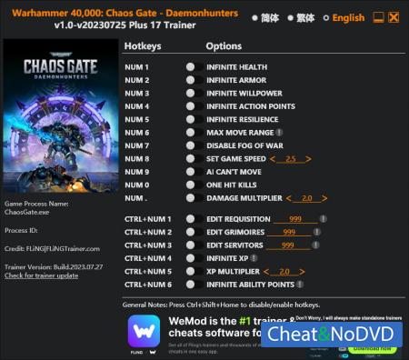 Warhammer 40.000: Chaos Gate - Daemonhunters  Trainer +17 v2023.07.27 {FLiNG}