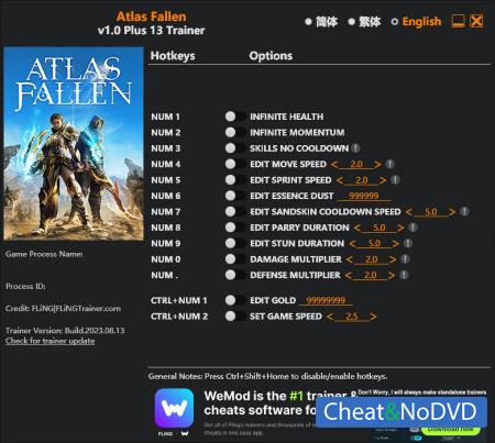 Atlas Fallen  Trainer +13 v1.0 {FLiNG}