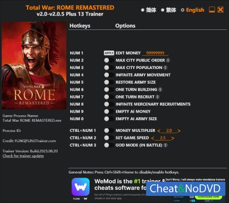 Total War: Rome Remastered  Trainer +13 v2.0.5 {FLiNG}