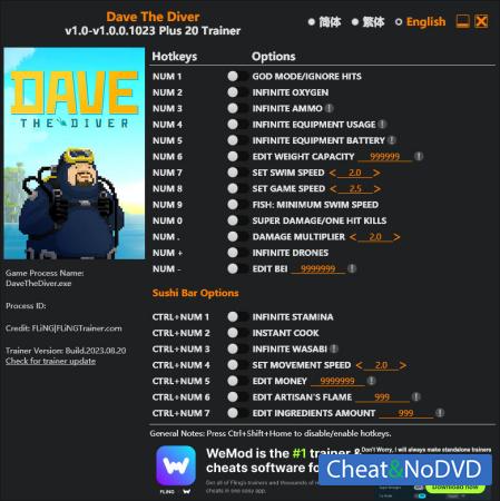 Dave The Diver  Trainer +18 v1.0.0.1023 {FLiNG}