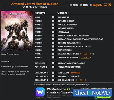 Armored Core VI Fires of Rubicon  Trainer +17 v1.0 {FLiNG}