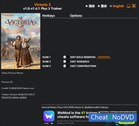 Victoria 3  Trainer +3 v1.4.1 {FLiNG}