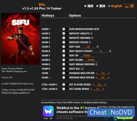 Sifu  Trainer +14 v1.24 {FLiNG}