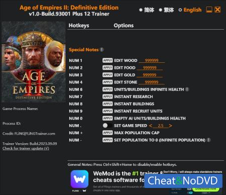 Age of Empires II: Definitive Edition  Trainer +12 Build 93001 {FLiNG}