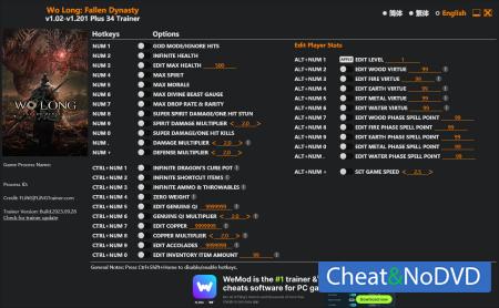 Wo Long: Fallen Dynasty  Trainer +34 v1.201 {FLiNG}