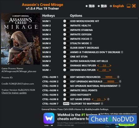 Assassins Creed Mirage  Trainer +19 v1.0.4 {FLiNG}