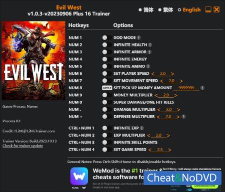 Evil West  Trainer +16 v2023.10.13 {FLiNG}