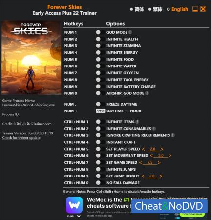 Forever Skies  Trainer +22 Early Access 2023.10.19 {FLiNG}
