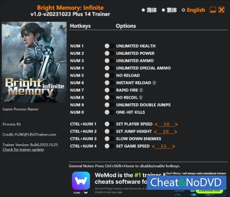 Bright Memory: Infinite  Trainer +14 v2023.10.25 {FLiNG}