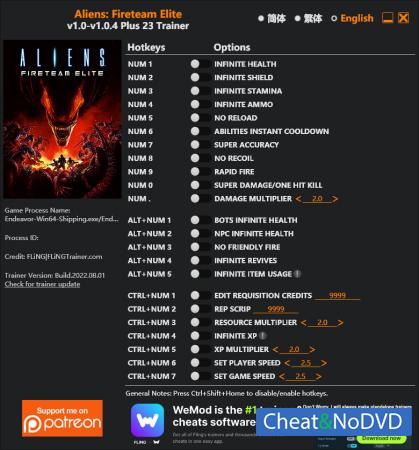 Aliens: Fireteam Elite  Trainer +23 v1.0.5 {FLiNG}
