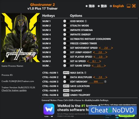 Ghostrunner 2  Trainer +17 v1.0 {FLiNG}