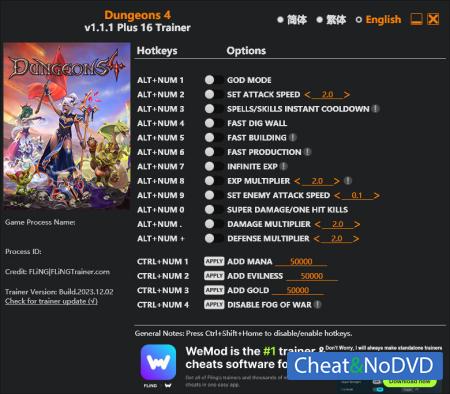 Dungeons 4  Trainer +16 v1.1.1 2023.12.02 {FLiNG}