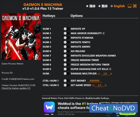 Daemon X Machina  Trainer +13 v1.0.6 {FLiNG}