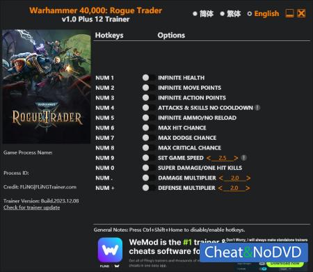 Warhammer 40000: Rogue Trader  Trainer +12 v1.0 {FLiNG}