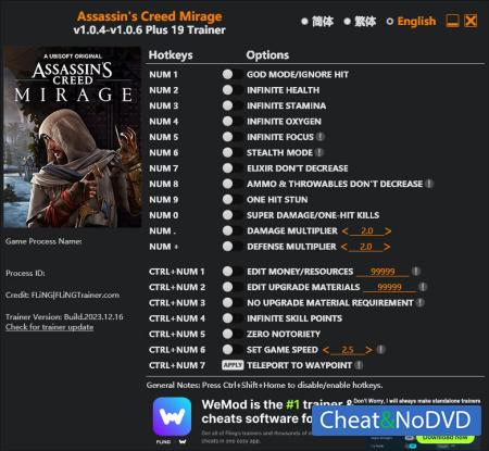 Assassins Creed Mirage  Trainer +19 v1.0.6 {FLiNG}