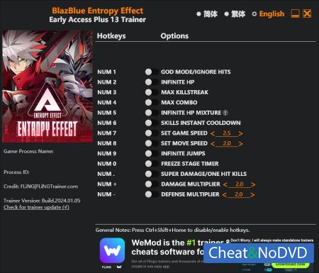 BlazBlue Entropy Effect  Trainer +13 Early Access 2024.01.05 {FLiNG}