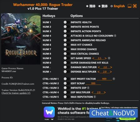 Warhammer 40000: Rogue Trader  Trainer +17 v2024.01.21 {FLiNG}