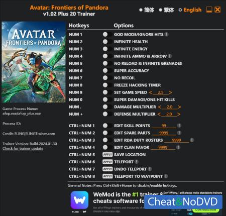 Avatar: Frontiers of Pandora  Trainer +20 v1.02 {FLiNG}