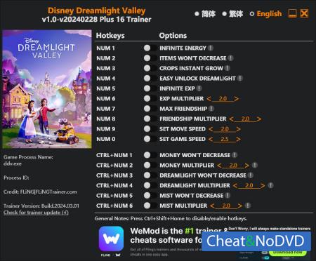 Disney Dreamlight Valley  Trainer +16 v2024.03.01 {FLiNG}