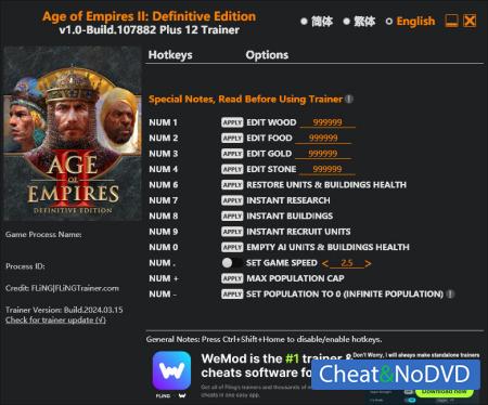 Age of Empires II: Definitive Edition  Trainer +12 Build 107882 {FLiNG}