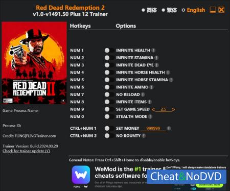 Red Dead Redemption 2  Trainer +12 v1491.50 {FLiNG}