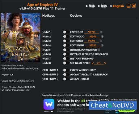 Age of Empires IV  Trainer +11 v10.0.576 {FLiNG}