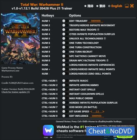 Total War: Warhammer 2  Trainer +21 v1.12.1 2024.04.09 {FLiNG}