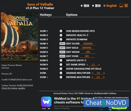 Sons of Valhalla  Trainer +12 v1.0 {FLiNG}
