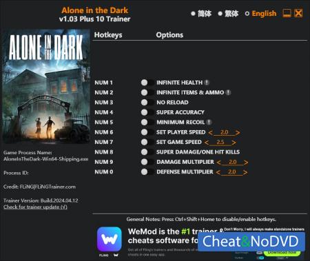 Alone in the Dark  Trainer +10 v1.03 {FLiNG}