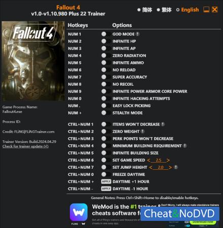 Fallout 4  Trainer +22 v1.10.980 {FLiNG}