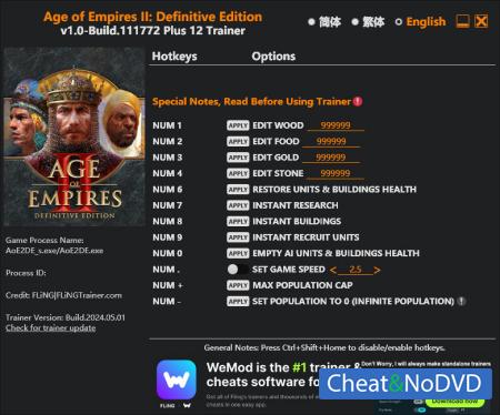 Age of Empires II: Definitive Edition  Trainer +12 Build 111772 {FLiNG}