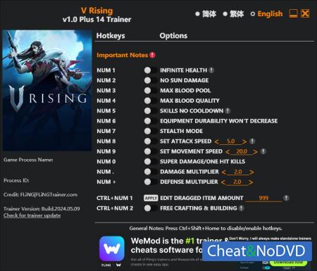 V Rising  Trainer +14 v1.0 {FLiNG}