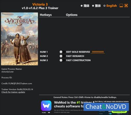 Victoria 3  Trainer +3 v1.6.2 {FLiNG}