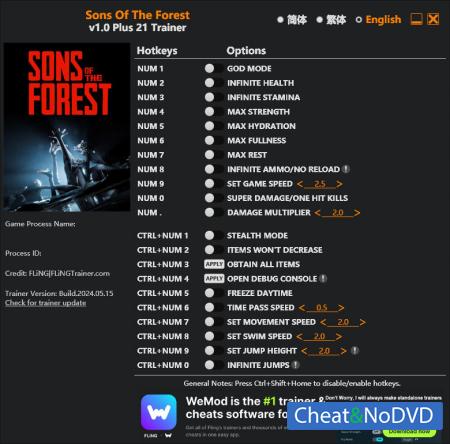 Sons Of The Forest  Trainer +21 Early Access 2024.05.15 {FLiNG}