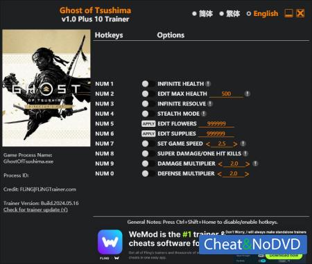 Ghost of Tsushima  Trainer +10 v1.0 {FLiNG}