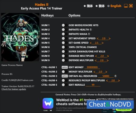 Hades II  Trainer +14 Early Access 2024.05.17 {FLiNG}