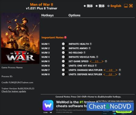 Men of War II  Trainer +8 v1.031 {FLiNG}