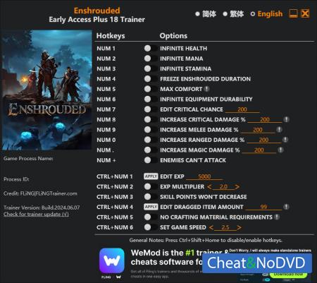 Enshrouded  Trainer +18 Early Access 2024.06.07 {FLiNG}