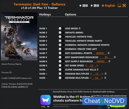 Terminator: Dark Fate  Defiance  Trainer +13 v1.04 {FLiNG}