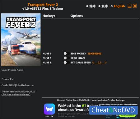 Transport Fever 2  Trainer +3 v35732 {FLiNG}