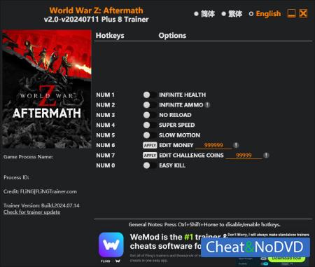 World War Z: Aftermath  Trainer +8 v2024.07.14 {FLiNG}