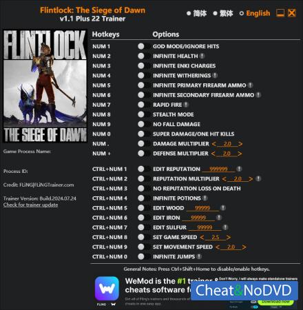 Flintlock: The Siege of Dawn  Trainer +22 v1.1 {FLiNG}