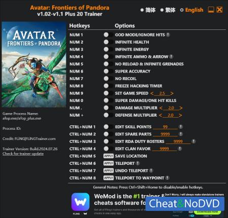 Avatar: Frontiers of Pandora  Trainer +20 v1.1 {FLiNG}