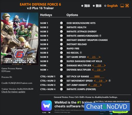 EARTH DEFENSE FORCE 6  Trainer +16 v1.0 {FLiNG}