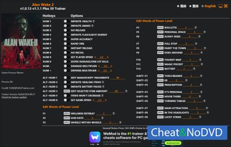 Alan Wake 2  Trainer +39 v1.1.1 {FLiNG}
