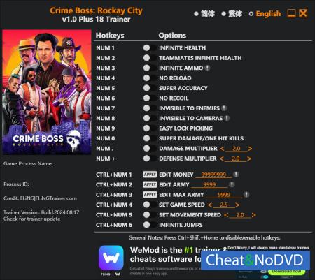 Crime Boss: Rockay City  Trainer +18 v2024.08.17 {FLiNG}