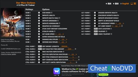 Star Wars Outlaws  Trainer +26 v1.0 {FLiNG}