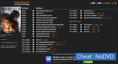 Final Fantasy XVI  Trainer +26 v1.0 {FLiNG}