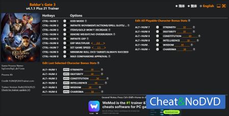 Baldurs Gate 3  Trainer +21 v4.1.1 2024.09.23 {FLiNG}